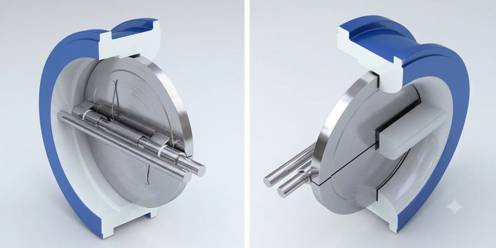 Compact dual plate ductile iron check valve to prevent pipeline water hammer
